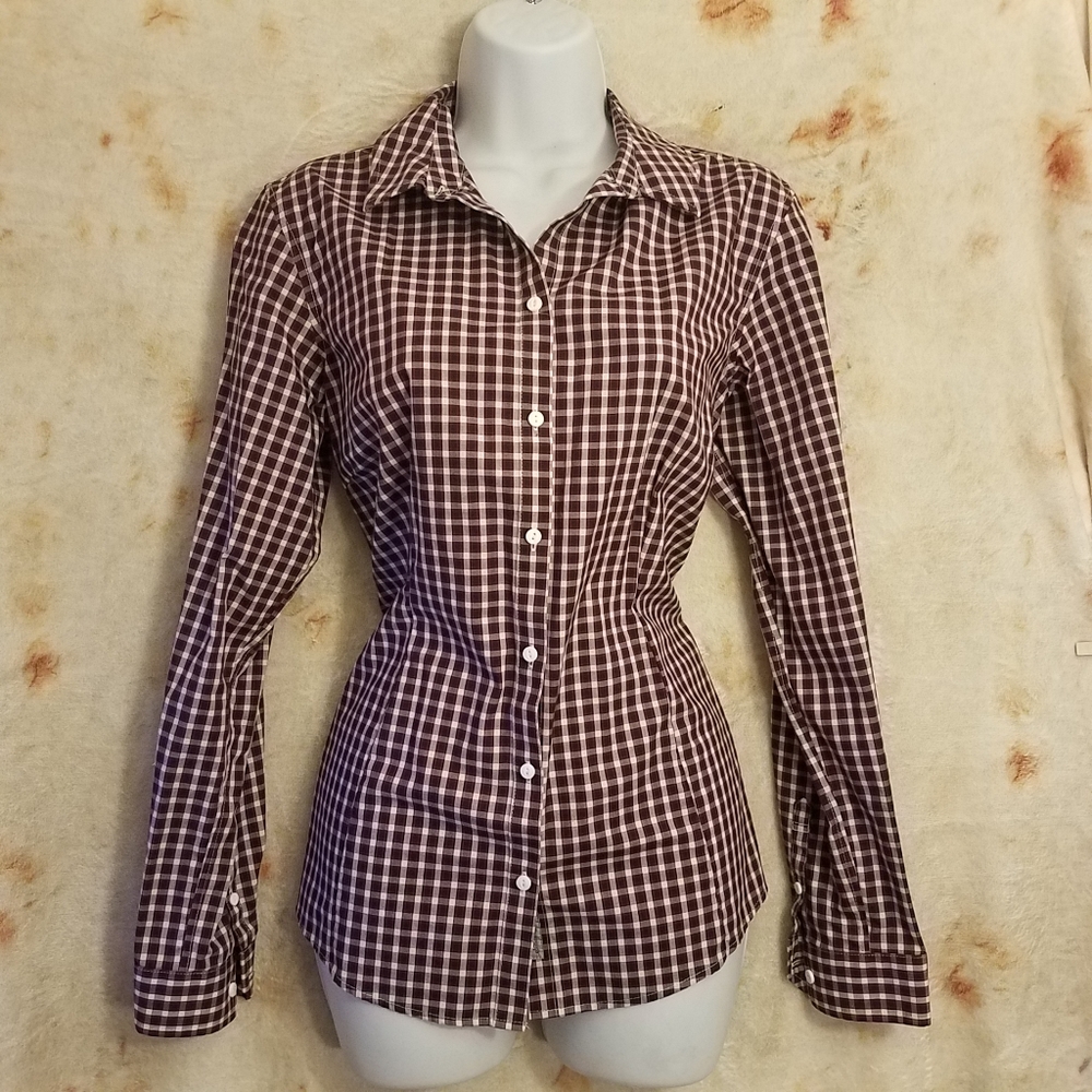 Eddie Bauer Burgundy Gingham Button Up Shirt